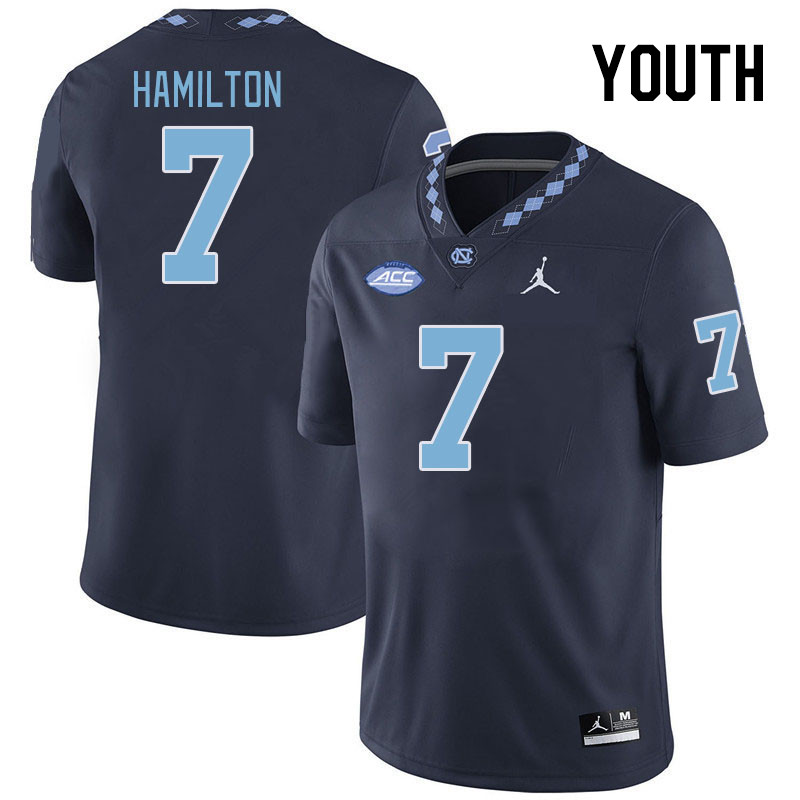 Youth #7 Christian Hamilton North Carolina Tar Heels College Football Jerseys Stitched-Navy